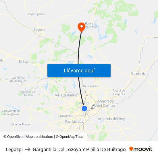 Legazpi to Gargantilla Del Lozoya Y Pinilla De Buitrago map