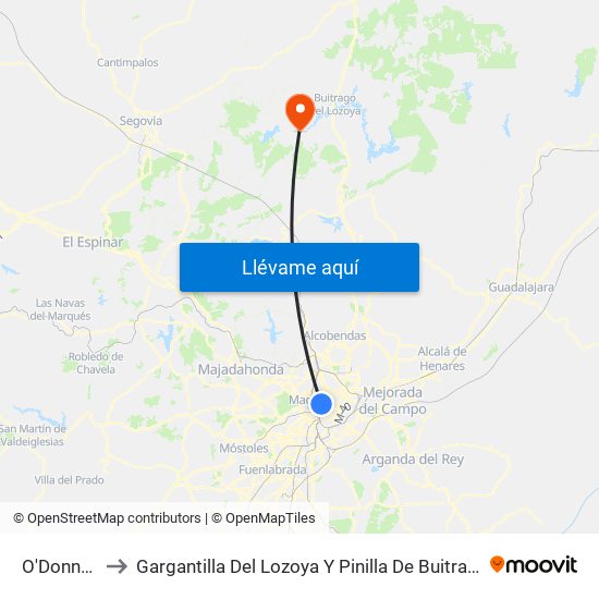 O'Donnell to Gargantilla Del Lozoya Y Pinilla De Buitrago map