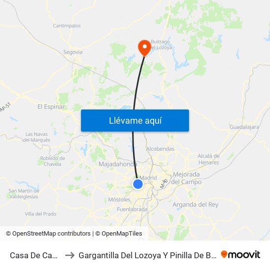 Casa De Campo to Gargantilla Del Lozoya Y Pinilla De Buitrago map