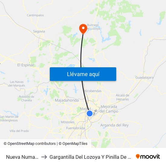 Nueva Numancia to Gargantilla Del Lozoya Y Pinilla De Buitrago map