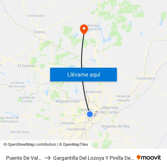 Puente De Vallecas to Gargantilla Del Lozoya Y Pinilla De Buitrago map