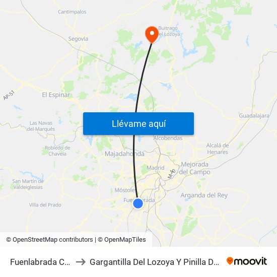 Fuenlabrada Central to Gargantilla Del Lozoya Y Pinilla De Buitrago map