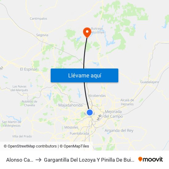 Alonso Cano to Gargantilla Del Lozoya Y Pinilla De Buitrago map