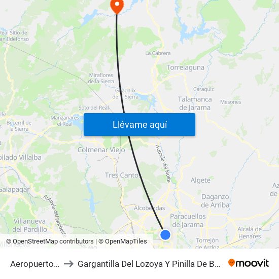 Aeropuerto T4 to Gargantilla Del Lozoya Y Pinilla De Buitrago map