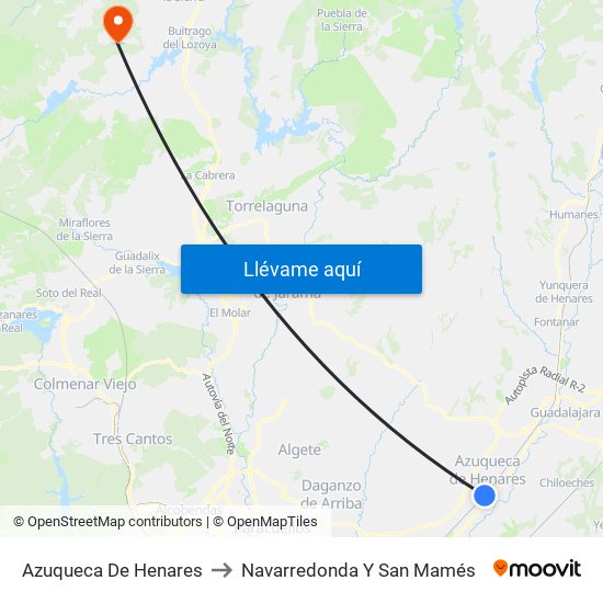 Azuqueca De Henares to Navarredonda Y San Mamés map