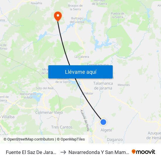 Fuente El Saz De Jarama to Navarredonda Y San Mamés map