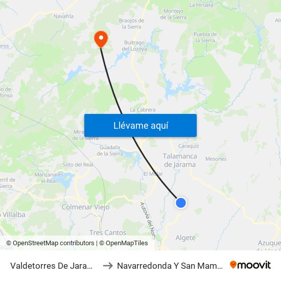 Valdetorres De Jarama to Navarredonda Y San Mamés map