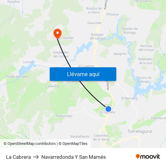 La Cabrera to Navarredonda Y San Mamés map