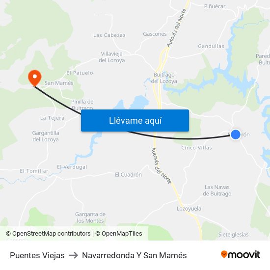Puentes Viejas to Navarredonda Y San Mamés map