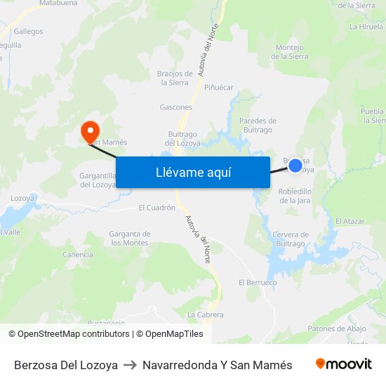 Berzosa Del Lozoya to Navarredonda Y San Mamés map