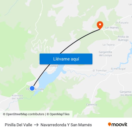 Pinilla Del Valle to Navarredonda Y San Mamés map