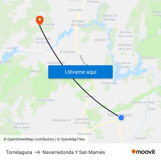Torrelaguna to Navarredonda Y San Mamés map
