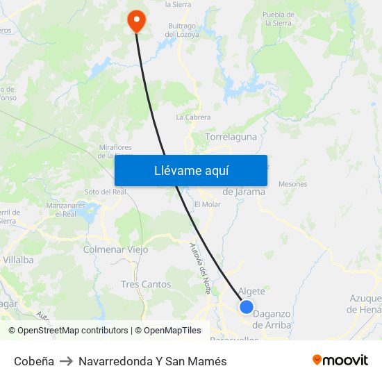 Cobeña to Navarredonda Y San Mamés map