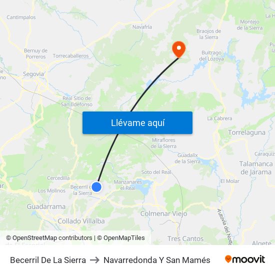 Becerril De La Sierra to Navarredonda Y San Mamés map
