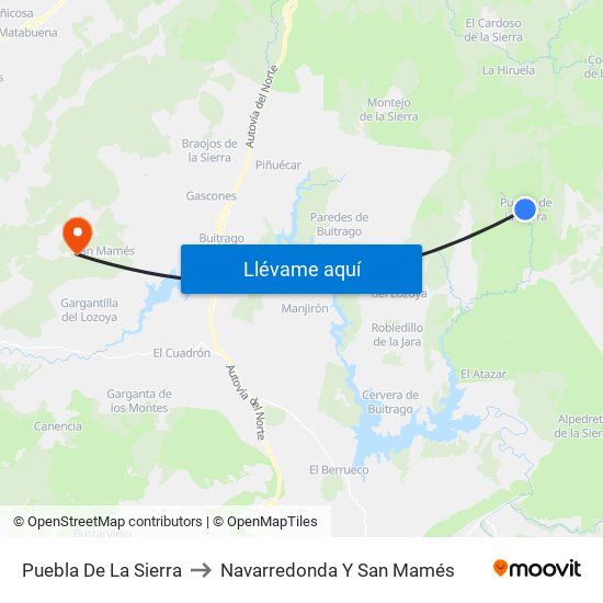 Puebla De La Sierra to Navarredonda Y San Mamés map