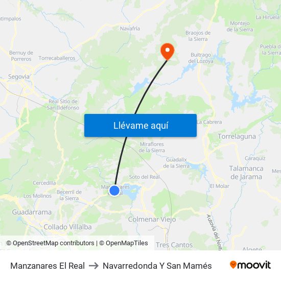 Manzanares El Real to Navarredonda Y San Mamés map