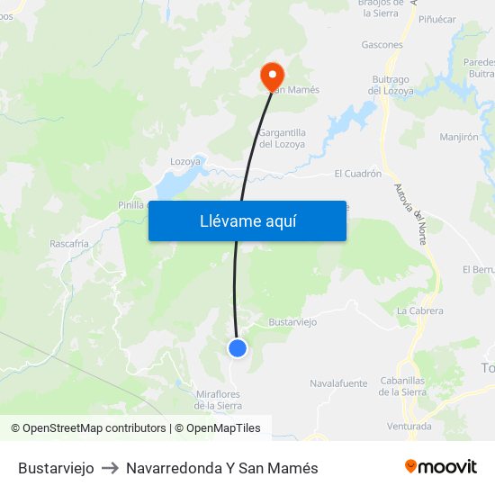 Bustarviejo to Navarredonda Y San Mamés map