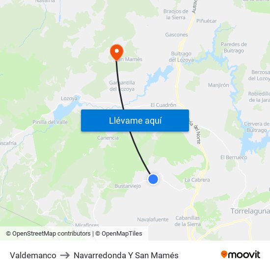 Valdemanco to Navarredonda Y San Mamés map
