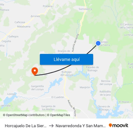 Horcajuelo De La Sierra to Navarredonda Y San Mamés map