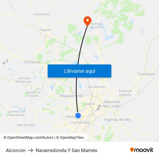 Alcorcón to Navarredonda Y San Mamés map