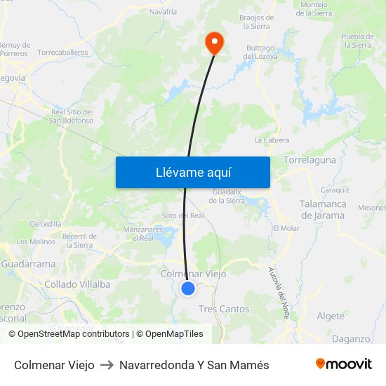 Colmenar Viejo to Navarredonda Y San Mamés map