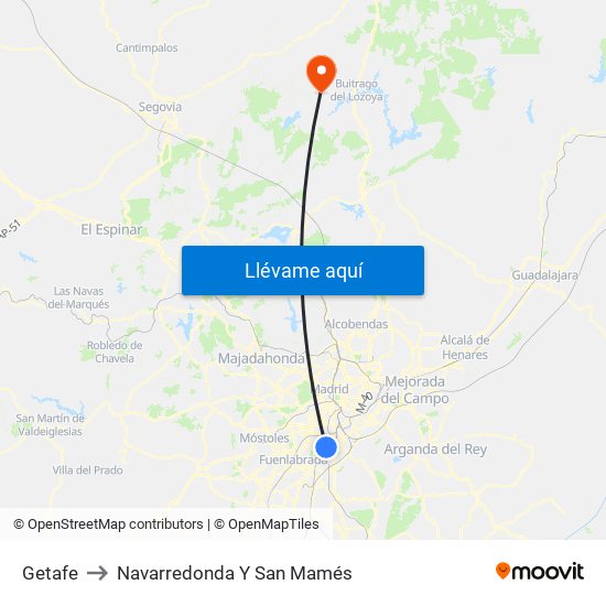 Getafe to Navarredonda Y San Mamés map