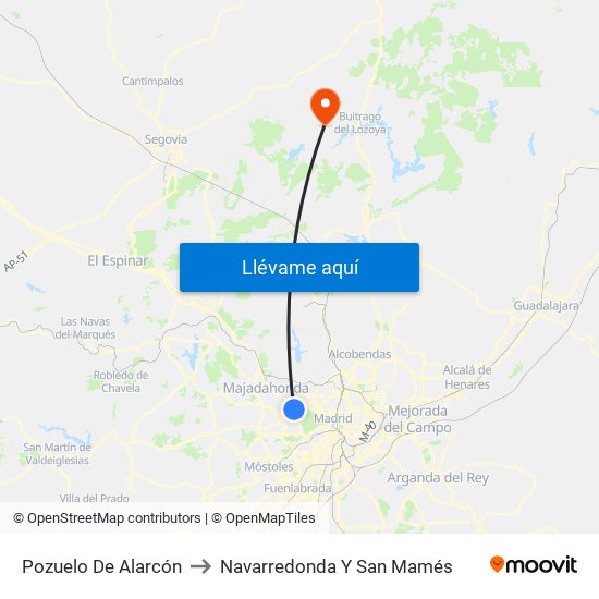 Pozuelo De Alarcón to Navarredonda Y San Mamés map