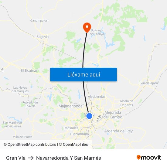 Gran Vía to Navarredonda Y San Mamés map
