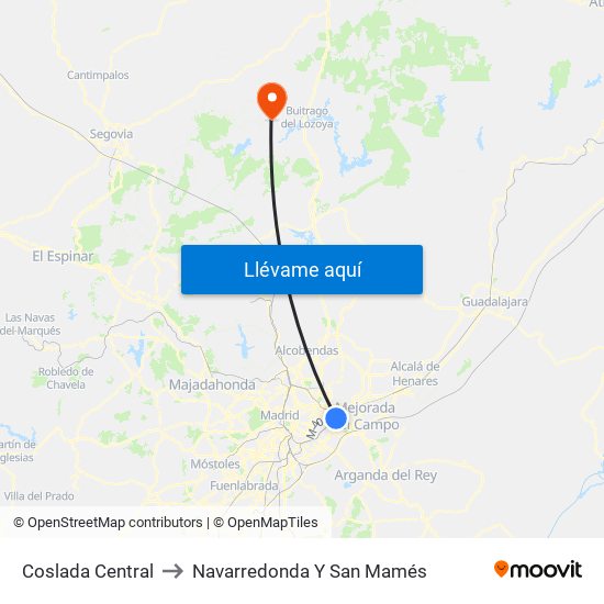 Coslada Central to Navarredonda Y San Mamés map