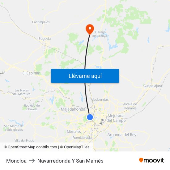 Moncloa to Navarredonda Y San Mamés map