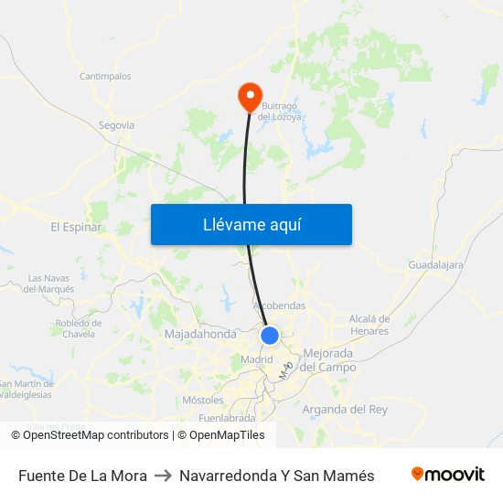 Fuente De La Mora to Navarredonda Y San Mamés map