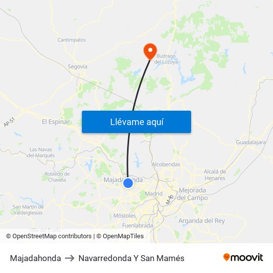 Majadahonda to Navarredonda Y San Mamés map