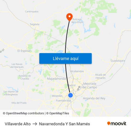 Villaverde Alto to Navarredonda Y San Mamés map