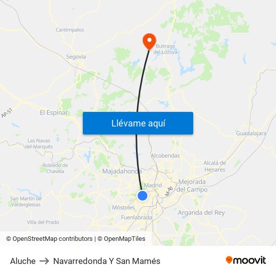 Aluche to Navarredonda Y San Mamés map