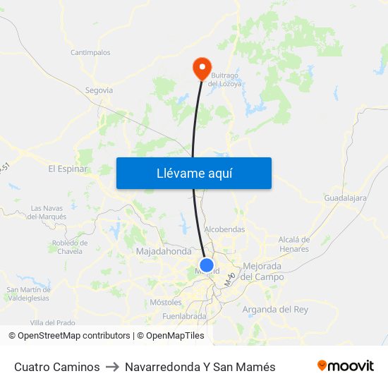Cuatro Caminos to Navarredonda Y San Mamés map