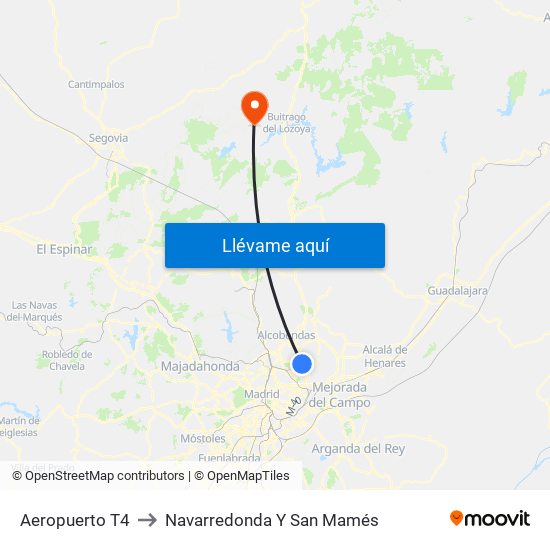 Aeropuerto T4 to Navarredonda Y San Mamés map