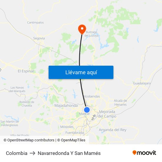 Colombia to Navarredonda Y San Mamés map