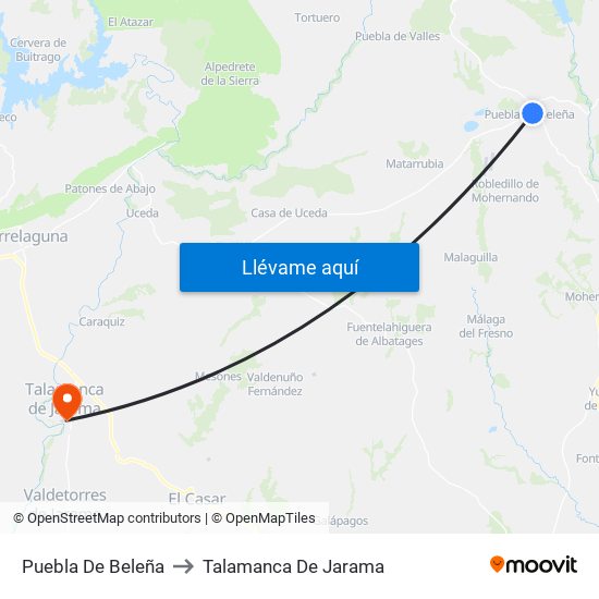 Puebla De Beleña to Talamanca De Jarama map