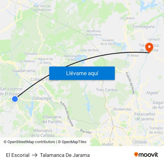 El Escorial to Talamanca De Jarama map