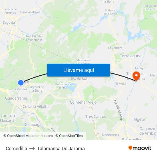 Cercedilla to Talamanca De Jarama map