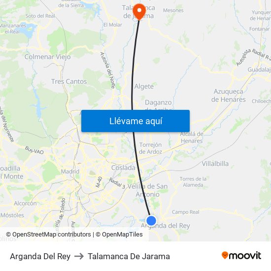 Arganda Del Rey to Talamanca De Jarama map