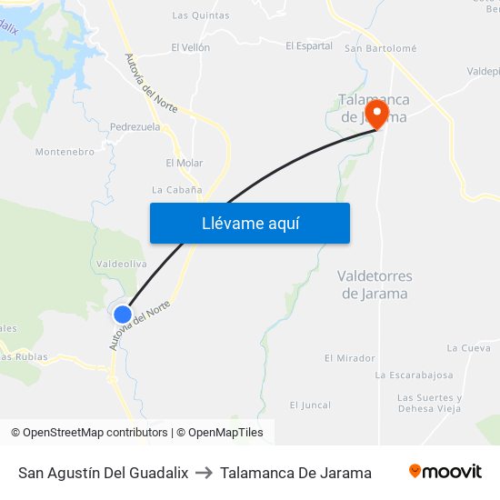 San Agustín Del Guadalix to Talamanca De Jarama map