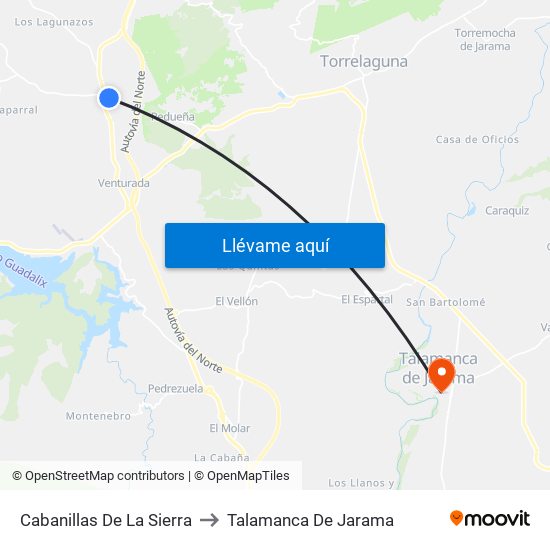 Cabanillas De La Sierra to Talamanca De Jarama map