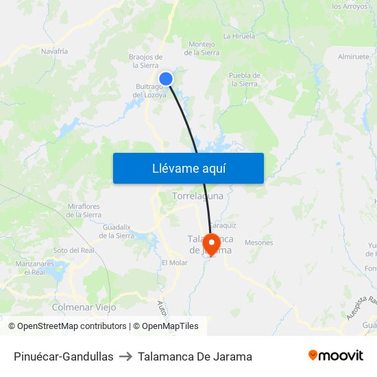 Pinuécar-Gandullas to Talamanca De Jarama map