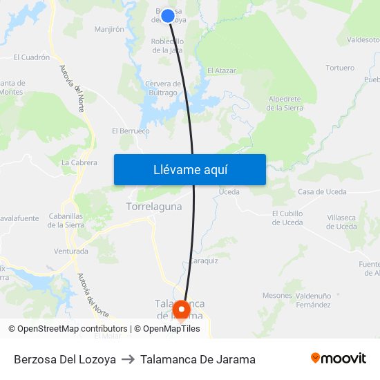 Berzosa Del Lozoya to Talamanca De Jarama map