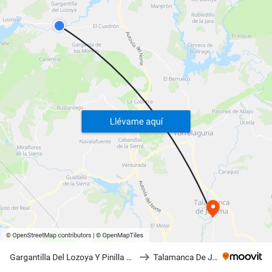 Gargantilla Del Lozoya Y Pinilla De Buitrago to Talamanca De Jarama map