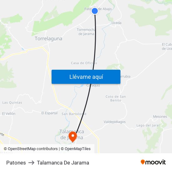Patones to Talamanca De Jarama map