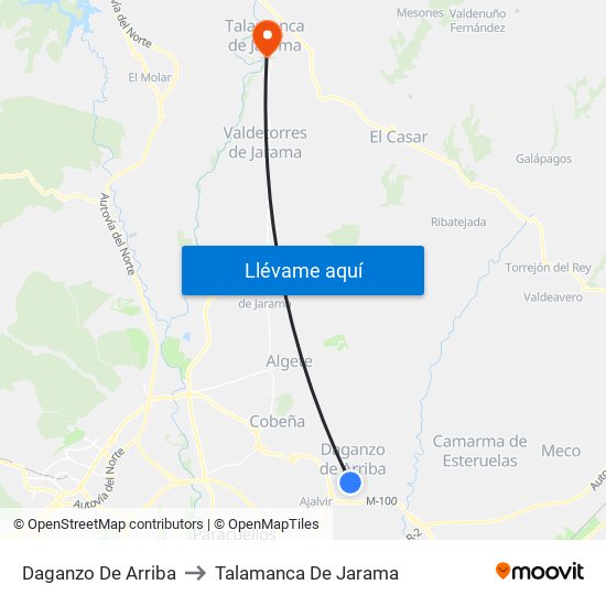 Daganzo De Arriba to Talamanca De Jarama map