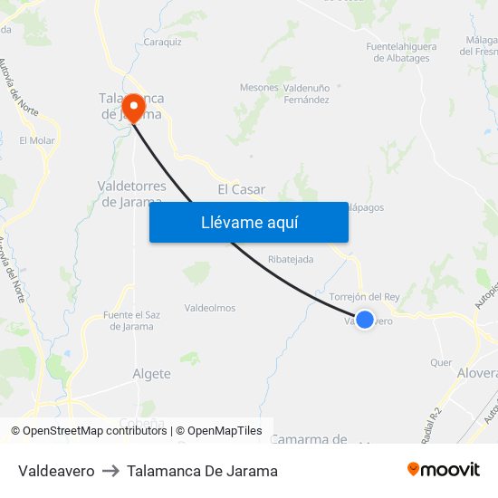 Valdeavero to Talamanca De Jarama map