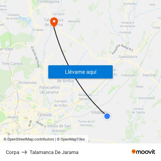 Corpa to Talamanca De Jarama map